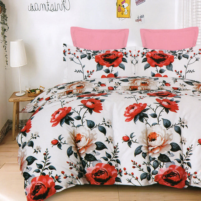 Lenjerie de pat Finet 6 piese cu husă elastic, floral alb – imagine 1