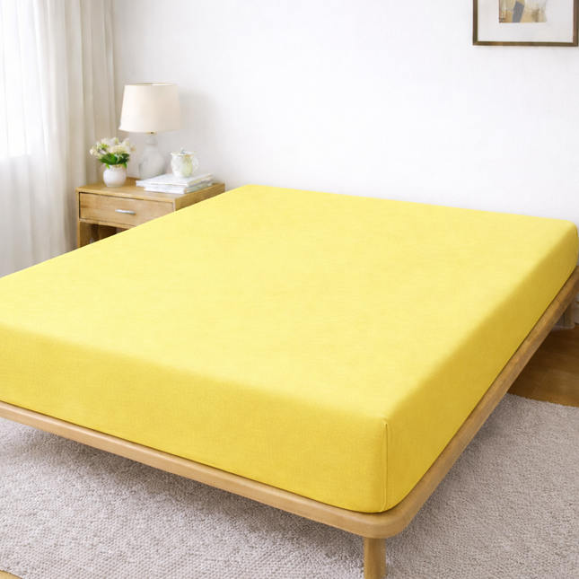 Husă de pat Jersey cu Elastic, Galben, Bumbac, 100%