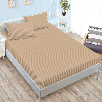 Set cearșaf cu elastic din damasc + 2 fețe de pernă, universal 160x200-180x200 cm, Maro