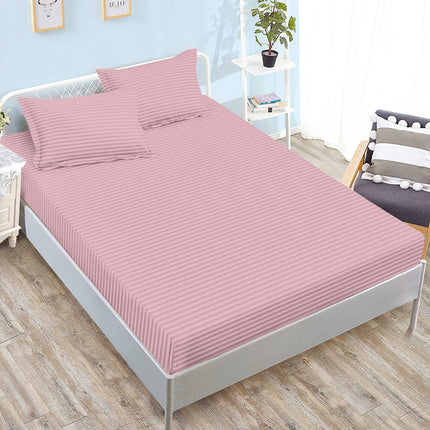 Set cearșaf cu elastic din damasc + 2 fețe de pernă, universal 160x200-180x200 cm, Roz