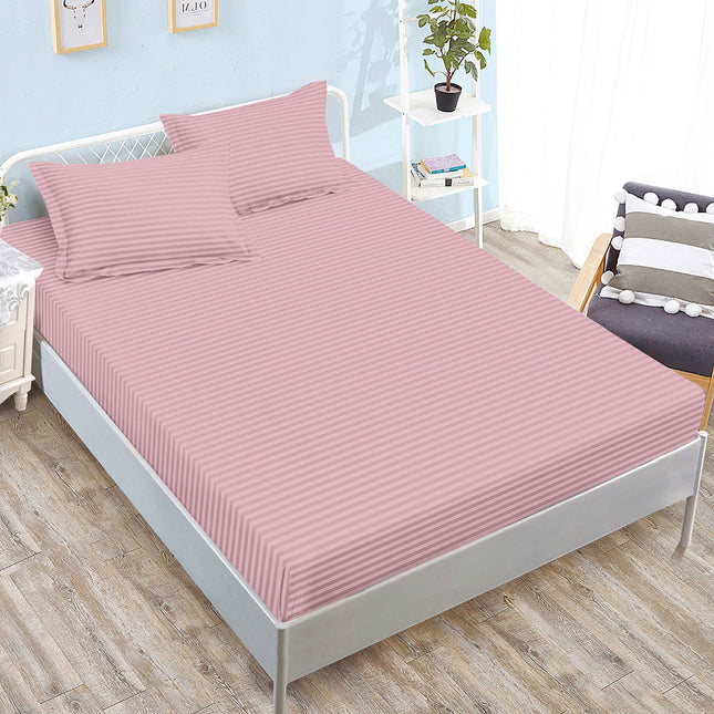 Set cearșaf cu elastic din damasc + 2 fețe de pernă, universal 160x200-180x200 cm, Roz