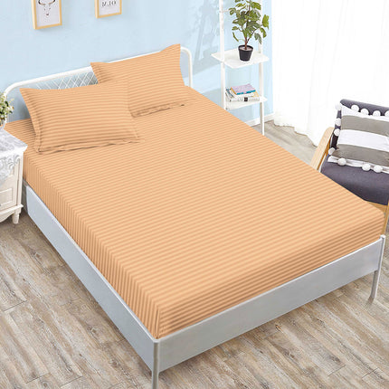 Set cearșaf cu elastic din damasc + 2 fețe de pernă, universal 160x200-180x200 cm, Caramel