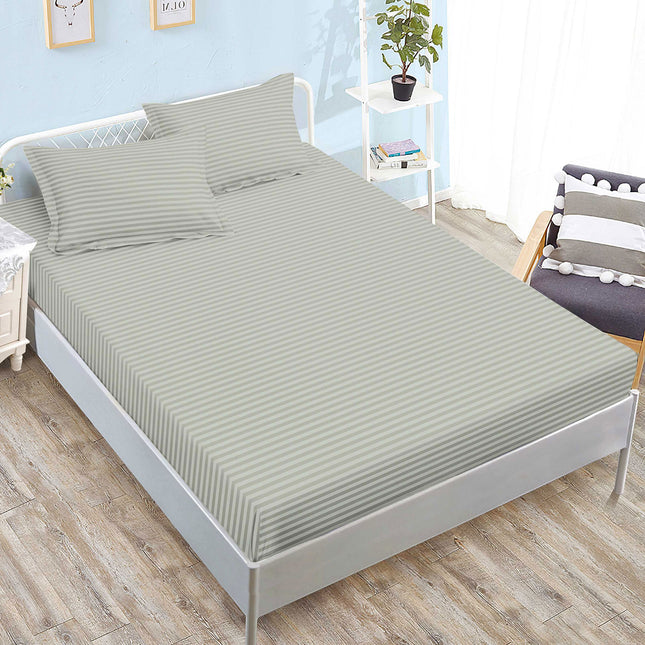 Set cearșaf cu elastic din damasc + 2 fețe de pernă, universal 160x200-180x200 cm, Verde fistic