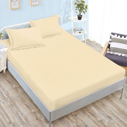 Set cearșaf cu elastic din damasc + 2 fețe de pernă, universal 160x200-180x200 cm, Crem
