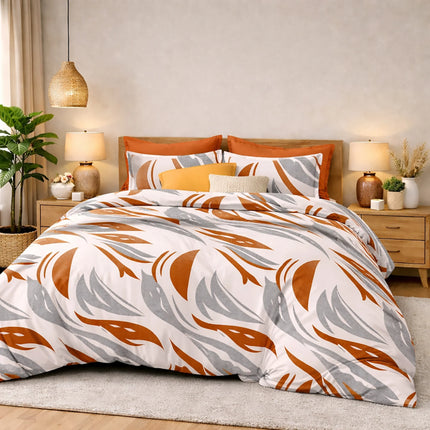Lenjerie de pat Finet 6 piese cu husă elastic, botanic alb – imagine 1