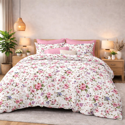 Lenjerie de pat Finet 6 piese cu husă elastic, floral alb – imagine 1