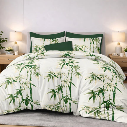 Lenjerie de pat Finet 6 piese cu husă elastic, botanic alb – imagine 1