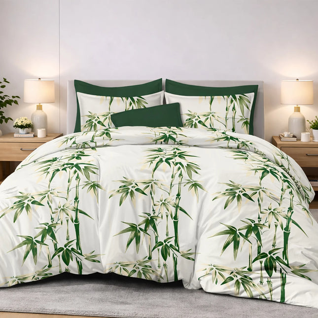Lenjerie de pat Finet 6 piese cu husă elastic, botanic alb – imagine 1
