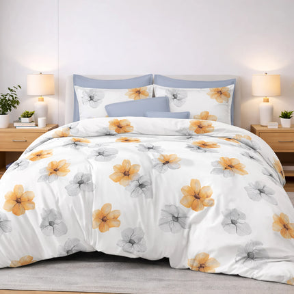 Lenjerie de pat Finet 6 piese cu husă elastic, floral alb – imagine 1