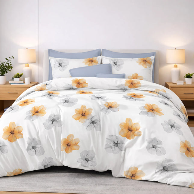 Lenjerie de pat Finet 6 piese cu husă elastic, floral alb – imagine 1