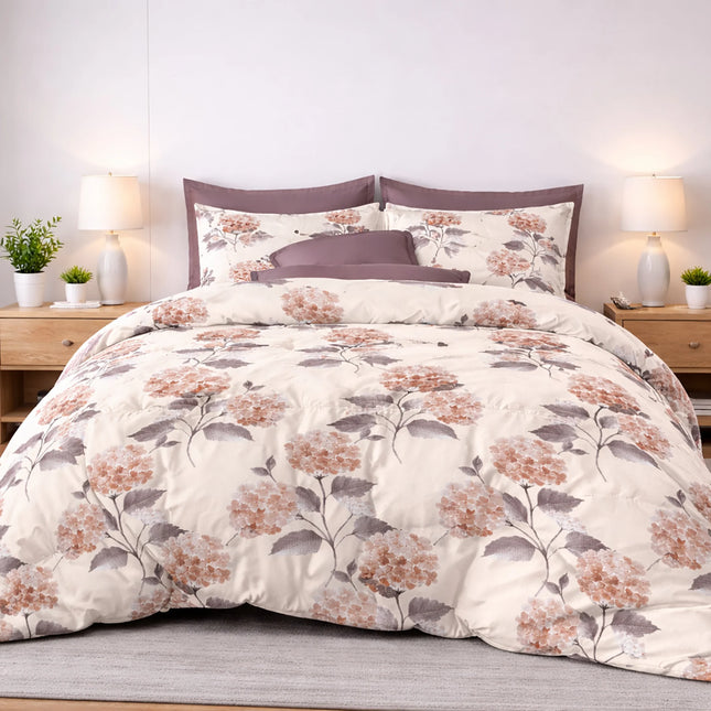 Lenjerie de pat Finet 6 piese cu husă elastic, floral roz – imagine 1