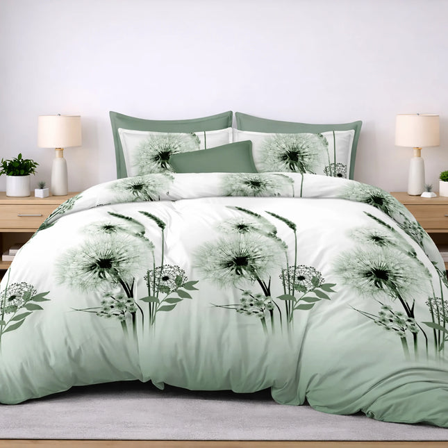 Lenjerie de pat Finet 6 piese cu husă elastic, botanic verde – imagine 1