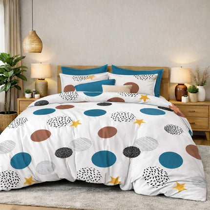Lenjerie de pat Finet 6 piese cu husă elastic, geometric alb – imagine 1