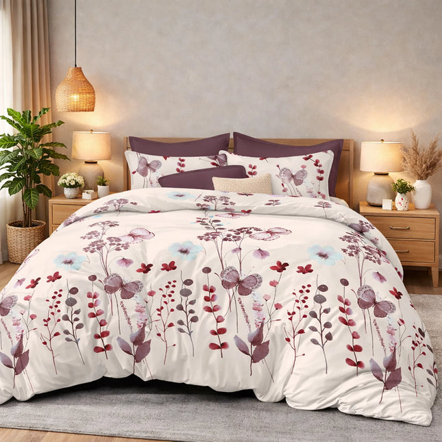 Lenjerie de pat Finet 6 piese cu husă elastic, floral alb – imagine 1