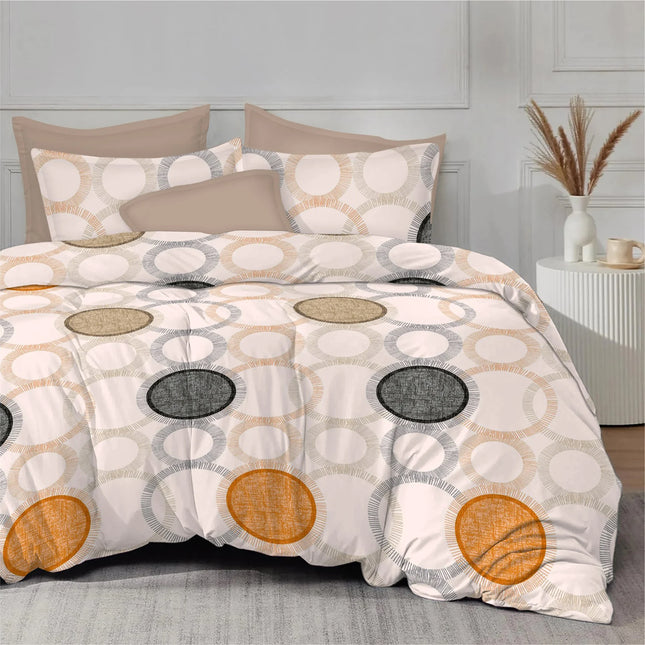 Lenjerie de pat Finet 6 piese cu husă elastic, geometric bej – imagine 1