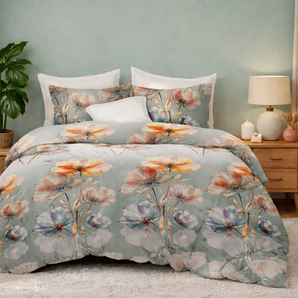 Lenjerie de pat Finet 6 piese cu husă elastic, floral gri – imagine 1