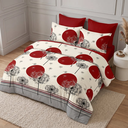 Lenjerie de pat Finet 6 piese cu husă elastic, floral alb – imagine 1