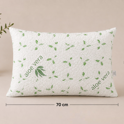 Madhome.ro Aloe Vera quilted pillow with green leaf pattern, soft-medium firmness, 50x70 cm size.