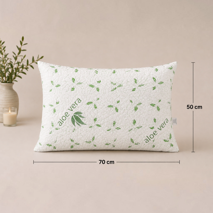 Madhome.ro set of 2 white quilted pillows with green Aloe Vera leaf pattern, 50x70 cm size, soft hypoallergenic fill
