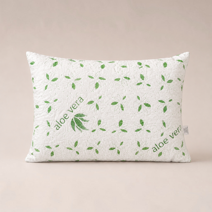 Madhome.ro white quilted pillow with green aloe vera leaf pattern and soft superball filling for comfortable sleep