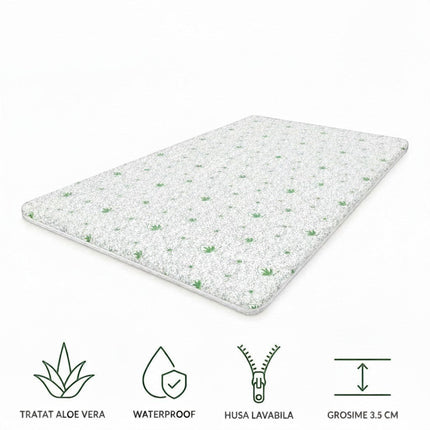Madhome.ro topper aloe vera, spuma grosime 3.5 cm, husa detasabila