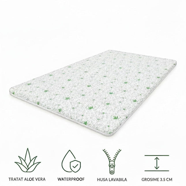 Madhome.ro topper aloe vera, spuma grosime 3.5 cm, husa detasabila
