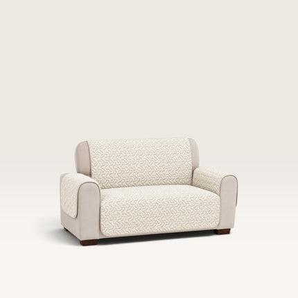 Madhome.ro beige quilted sofa cover for 2-seater couch, featuring a soft microfiber texture for furniture protection.