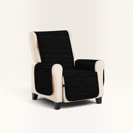 Madhome.ro black quilted armchair cover with a textured pattern, protecting the seat, backrest, and armrests of a chair.