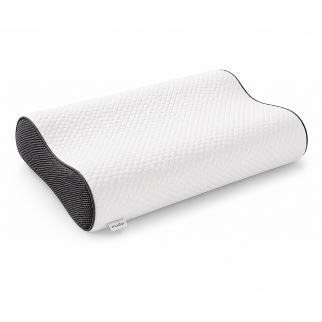 Madhome.ro ergonomic memory foam pillow with white honeycomb fabric and black ventilation mesh sides