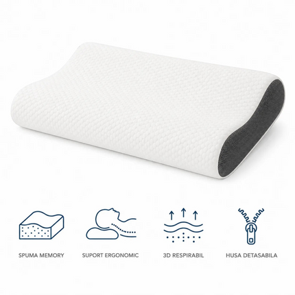Madhome.ro ergonomic memory foam pillow with honeycomb texture, ventilation system, and removable cover for neck support