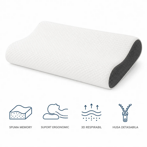 Madhome.ro ergonomic memory foam pillow with honeycomb texture, ventilation system, and removable cover for neck support