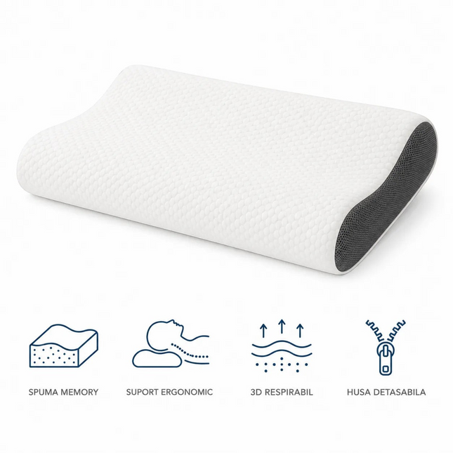 Madhome.ro ergonomic memory foam pillow with honeycomb texture, ventilation system, and removable cover for neck support
