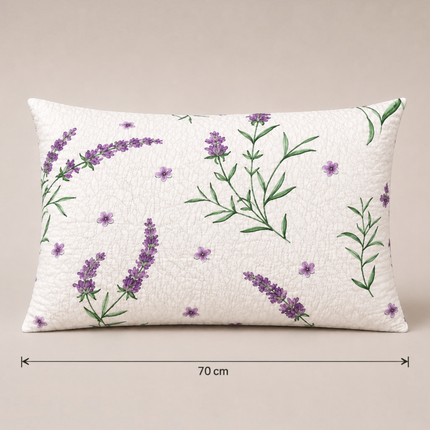 Madhome.ro quilted pillow with lavender print, 50x70 cm size, soft microfiber fabric for comfortable sleep.