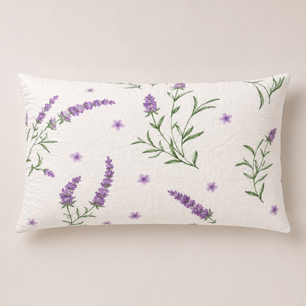 Madhome.ro set of two quilted pillows with a lavender floral print on a white microfiber fabric, 50x70 cm size.