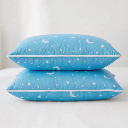 Madhome.ro light blue pillows with white moon and star pattern, soft microfiber bedding set for spring