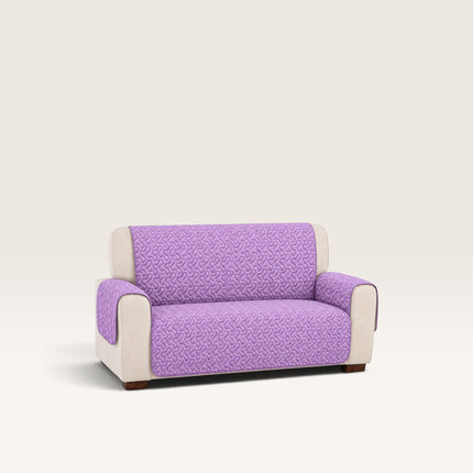 Madhome.ro quilted 2-seater sofa cover in purple microfiber with a protective design for seat, back, and armrests.