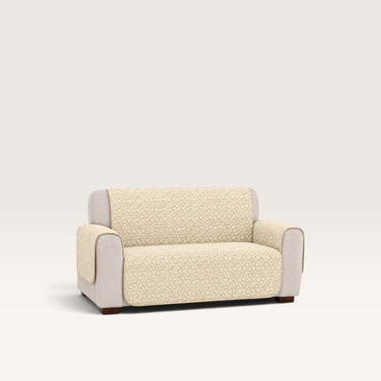 Madhome.ro quilted beige sofa cover for a 2-seater couch, featuring a soft microfiber fabric with a textured pattern.