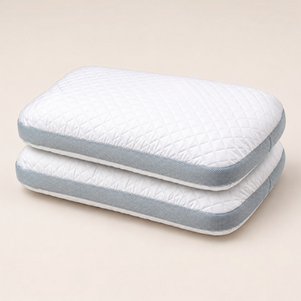 Madhome.ro set of two white quilted orthopedic pillows with grey Air Mesh ventilation bands for cooling comfort
