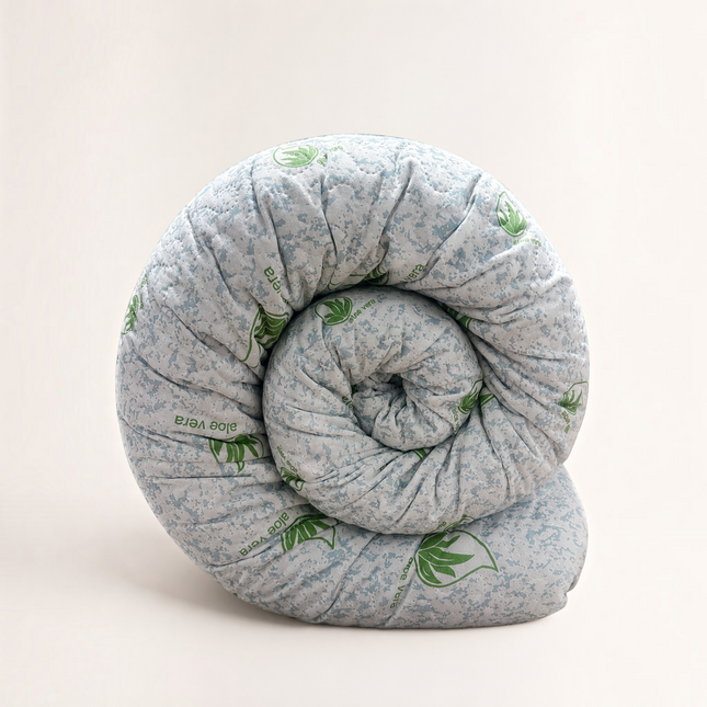 Madhome.ro rolled memory foam mattress topper with Aloe Vera patterned cover for comfortable sleep