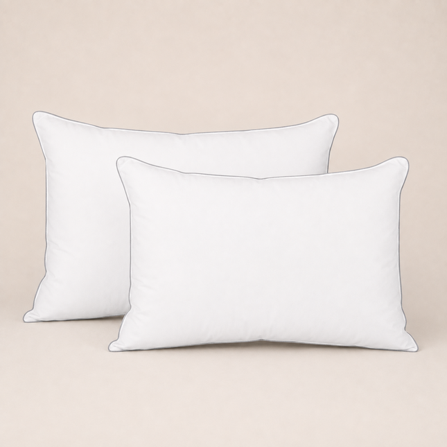 Madhome.ro set of two white natural feather pillows with 100% cotton covers, 50x70 cm, medium firmness.