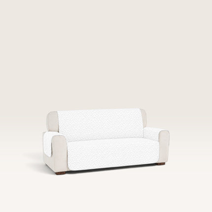 Madhome.ro white quilted sofa cover for 3-seater couch with textured pattern protecting seat, backrest, and armrests