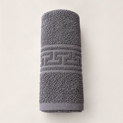 Prosop Madhome.ro gri antracit din bumbac 100%, 50x80 cm, cu bordură grecească și textură densă de 500 gsm