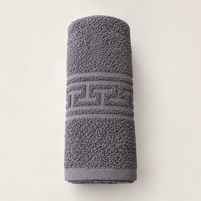 Prosop Madhome.ro gri antracit din bumbac 100%, 50x80 cm, cu bordură grecească și textură densă de 500 gsm