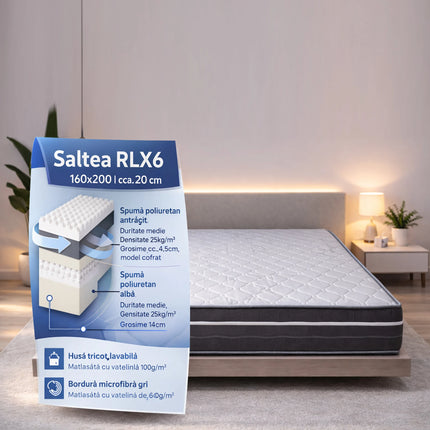 Saltea Ortopedică Egg Comfort, Spumă Poliuretanică, Fermitate Medie, 20 cm, Husă Lavabilă